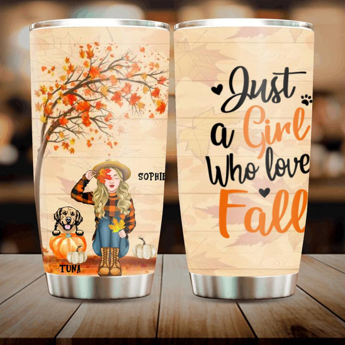 Custom Personalized Fall Dog Mom Tumbler - Upto 4 Pets - Best Gift For Dog Lovers - Just A Girl Who Loves Fall - MTJKZW