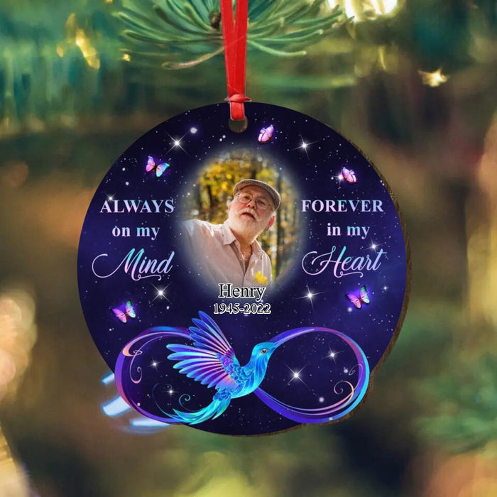 Custom Personalized Memorial Wooden Ornament - Upload Dad/Mom Photo - Always On My Mind Forever In My Heart