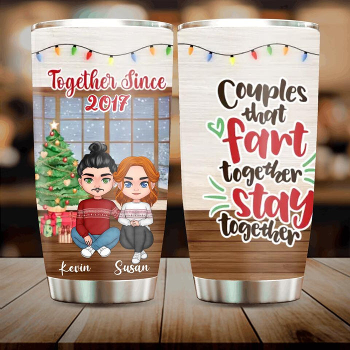 Custom Personalized Christmas Couple Tumbler - Christmas Gift Idea For Couple - Couples That Fart Together Stay Together