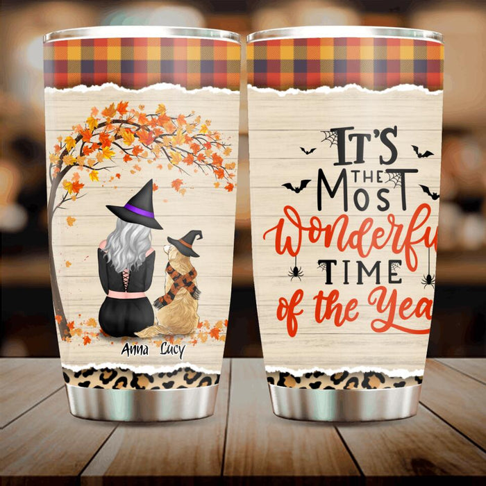 Custom Personalized Dog Mom Tumbler - Gift Idea For Dog Owner With Up To 4 Dogs -  It’s The Most Wonderful Time Of The Year