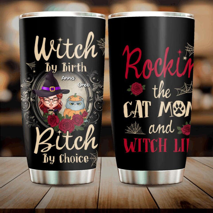 Custom Personalized Halloween Cat Mom Tumbler - Gift Idea For Halloween/ Cat Lover with up to 4 Cats - Rockin' The Cat Mom and Witch Life