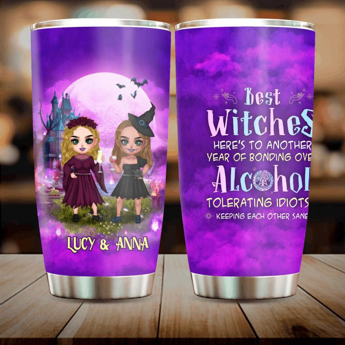 Custom Personalized Bestie Witch Tumbler - Upto 5 Girls - Gift Idea For Halloween/ Friends - Best Witches Here's To Another Year Of Bonding Over Alcohol