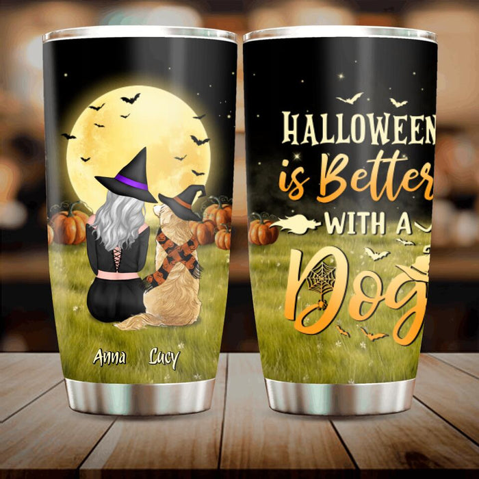 Custom Personalized Halloween Tumbler - Gift Idea For Dog Owner with up to 4 Dogs - Halloween Is Better With Dogs