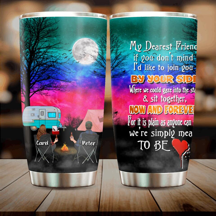 Custom Personalized Couple Camping Tumbler - Couple With Upto 2 Kids And 4 Pets - Gift For Couple/ Camping Lover - My Dearest Friend