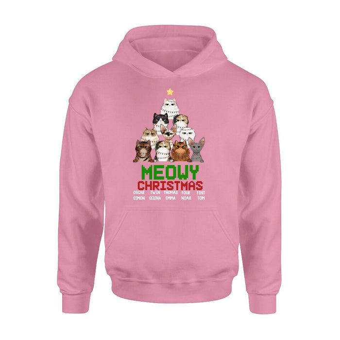 Custom Personalized Meowy Christmas T-shirt/ Long Sleeve/ Sweatshirt/ Hoodie - Upto 10 Cats - Christmas Gift Idea For Cat Lover