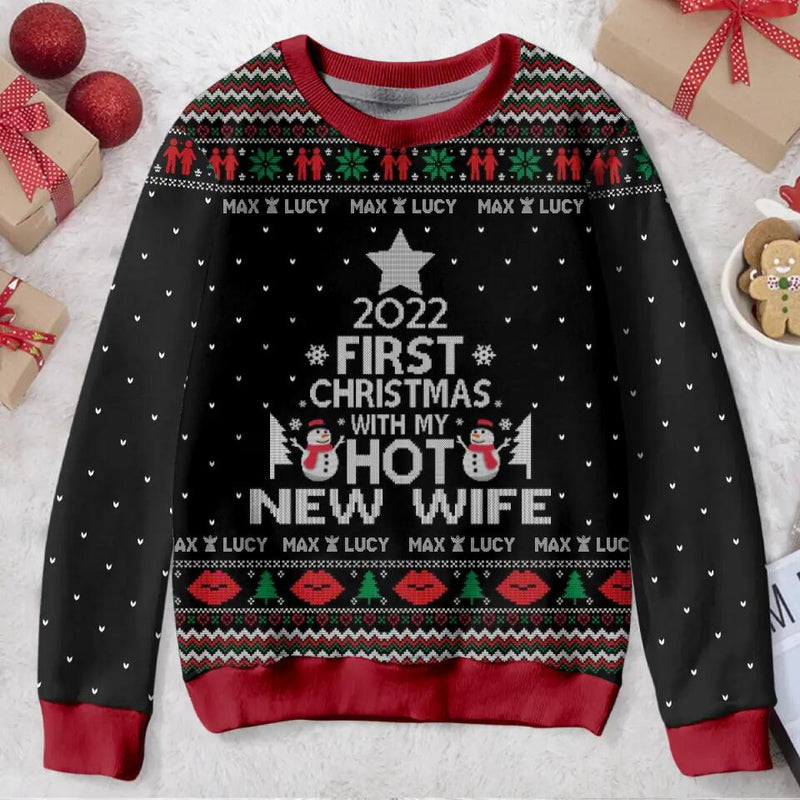 Custom Personalized Couple All-Over Print Sweater - Christmas Gift For Couple - 2026 First Christmas