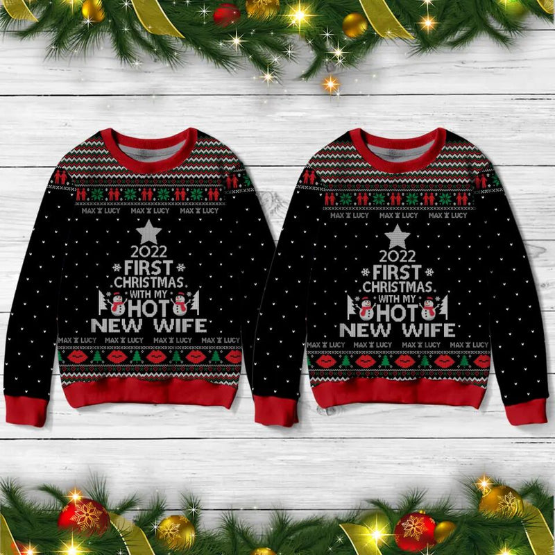 Custom Personalized Couple All-Over Print Sweater - Christmas Gift For Couple - 2026 First Christmas