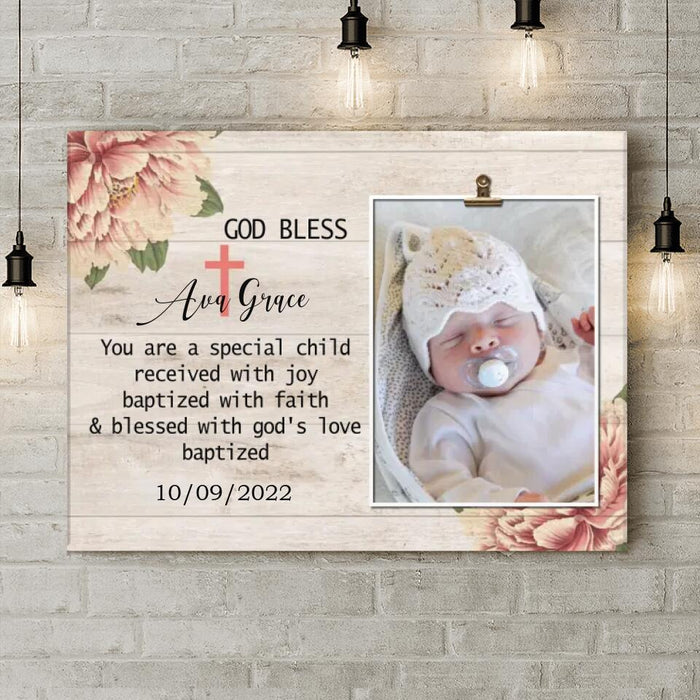 Custom Personalized Baby Photo Canvas - Christmas Gift Idea For New Born Baby - You Are A Special Child Received With Joy