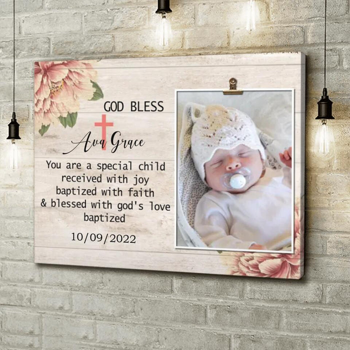 Custom Personalized Baby Photo Canvas - Christmas Gift Idea For New Born Baby - You Are A Special Child Received With Joy