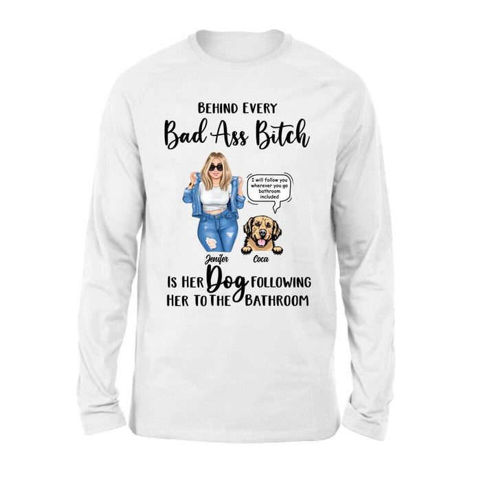 Custom Personalized Dog Following To The Bathroom T-shirt/ Long Sleeve/ Sweatshirt/ Hoodie - Gift Idea For Dog Lover - Upto 4 Dogs - I Will Follow You Wherever You Go Bathroom Included