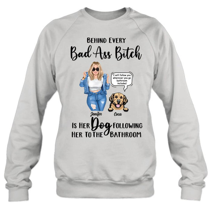 Custom Personalized Dog Following To The Bathroom T-shirt/ Long Sleeve/ Sweatshirt/ Hoodie - Gift Idea For Dog Lover - Upto 4 Dogs - I Will Follow You Wherever You Go Bathroom Included