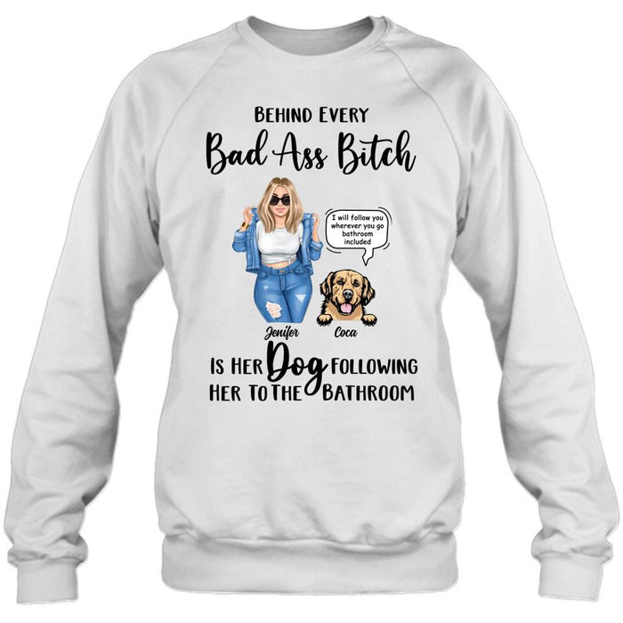 Custom Personalized Dog Following To The Bathroom T-shirt/ Long Sleeve/ Sweatshirt/ Hoodie - Gift Idea For Dog Lover - Upto 4 Dogs - I Will Follow You Wherever You Go Bathroom Included