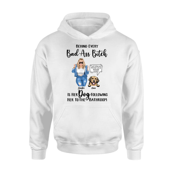 Custom Personalized Dog Following To The Bathroom T-shirt/ Long Sleeve/ Sweatshirt/ Hoodie - Gift Idea For Dog Lover - Upto 4 Dogs - I Will Follow You Wherever You Go Bathroom Included