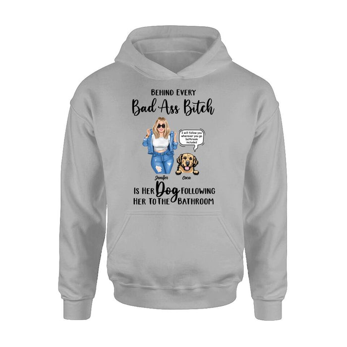 Custom Personalized Dog Following To The Bathroom T-shirt/ Long Sleeve/ Sweatshirt/ Hoodie - Gift Idea For Dog Lover - Upto 4 Dogs - I Will Follow You Wherever You Go Bathroom Included