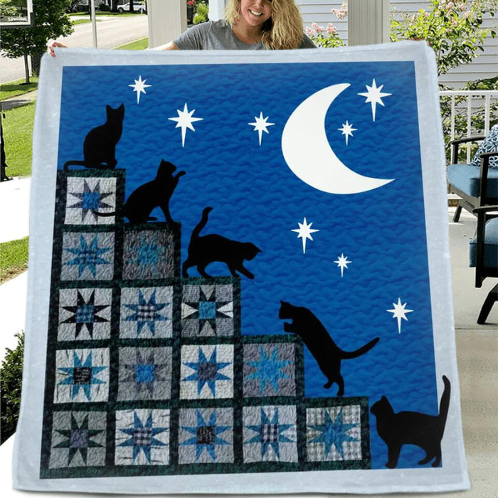 Custom Personalized Cat Stairway To Heaven Quilt/Fleece Blanket - Gift Idea for Cat Lovers