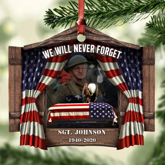 Custom Personalized Memorial Veteran Wooden Ornament - Memorial Gift Idea - We Will Never Forget