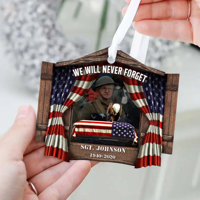 Custom Personalized Memorial Veteran Wooden Ornament - Memorial Gift Idea - We Will Never Forget