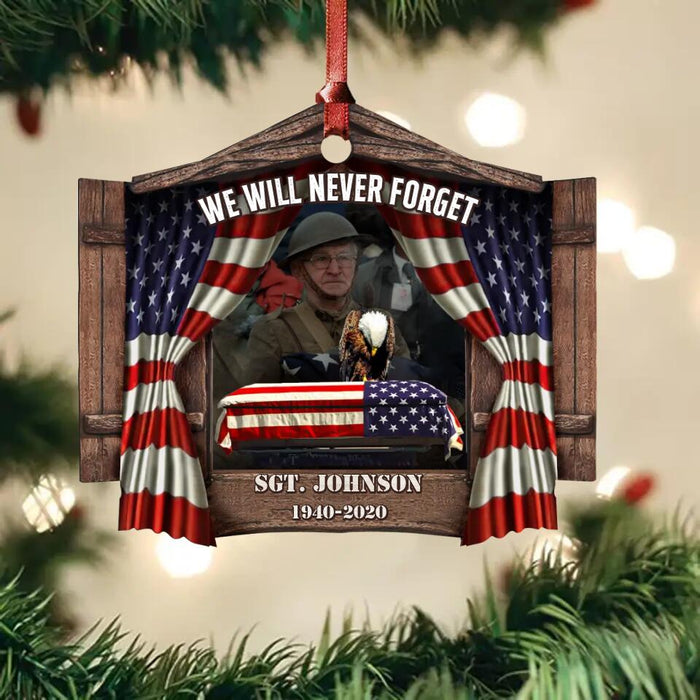 Custom Personalized Memorial Veteran Wooden Ornament - Memorial Gift Idea - We Will Never Forget