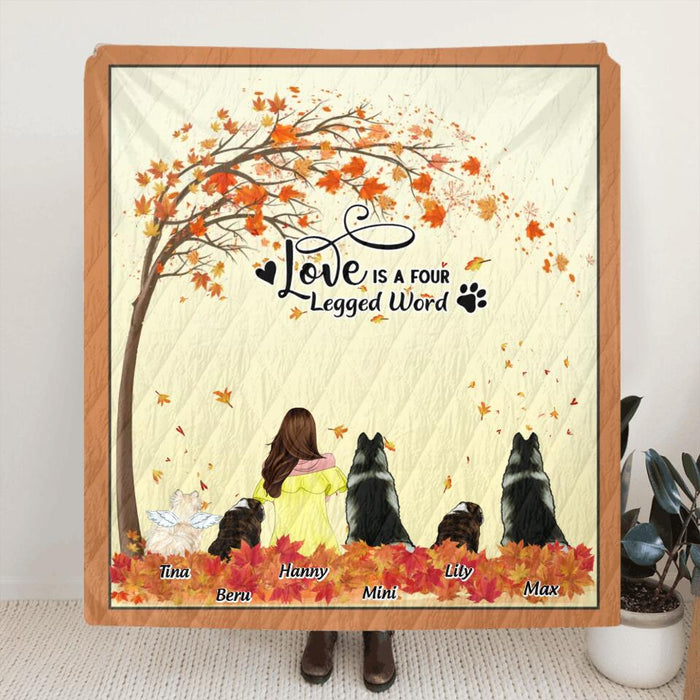 Custom Personalized Dog Mom in Autumn Quilt/Fleece Blanket - Gift for Dog Mom - Up to 5 Dogs