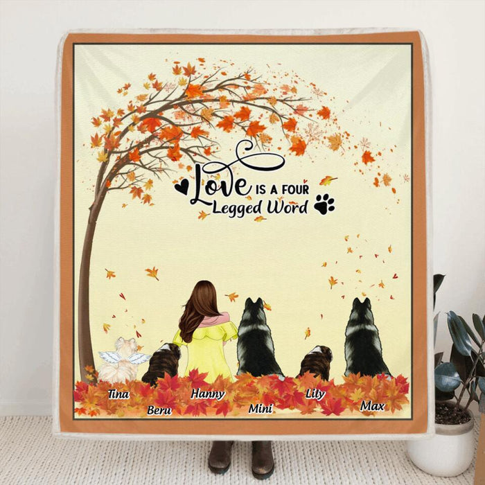 Custom Personalized Dog Mom in Autumn Quilt/Fleece Blanket - Gift for Dog Mom - Up to 5 Dogs