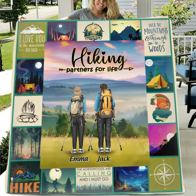 Personalized Hiking Quilt/Fleece Throw Blanket - Adult/Couple With Up to 3 Dogs - Gift Idea For Couple/Hiking Lover - Hiking Partners For Life
