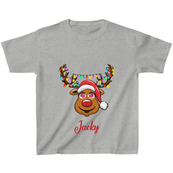 Custom Personalized Reindeer Kid T-Shirt & Adult T-Shirt - Christmas Gift Idea for Family