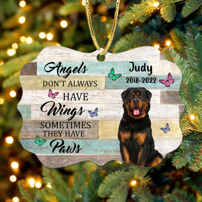 Custom Personalized Memorial Dog Wooden Ornament - Upload Photo - Memorial Gift Idea For Dog Lover - Angels Don't Always Have Wings Sometimes They Have Paws