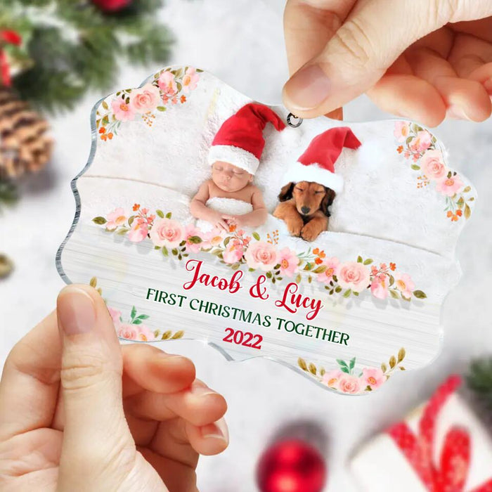 Custom Personalized Christmas Acrylic Ornament - Upload Baby and Dog Photo - First Christmas Together