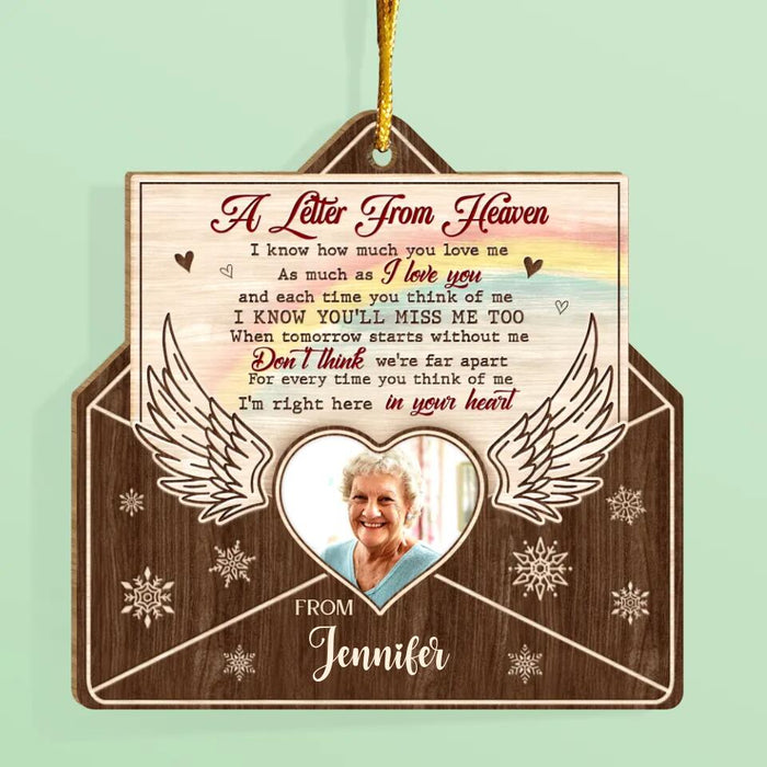 Custom Personalized Memorial Photo Letter Wooden Ornament - Memorial Gift For Family/Pet Lovers - A Letter From Heaven