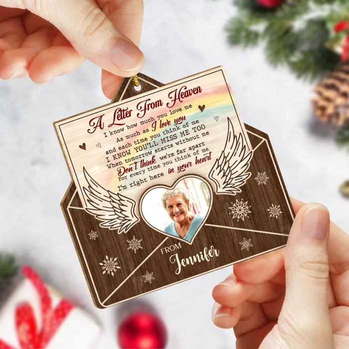 Custom Personalized Memorial Photo Letter Wooden Ornament - Memorial Gift For Family/Pet Lovers - A Letter From Heaven