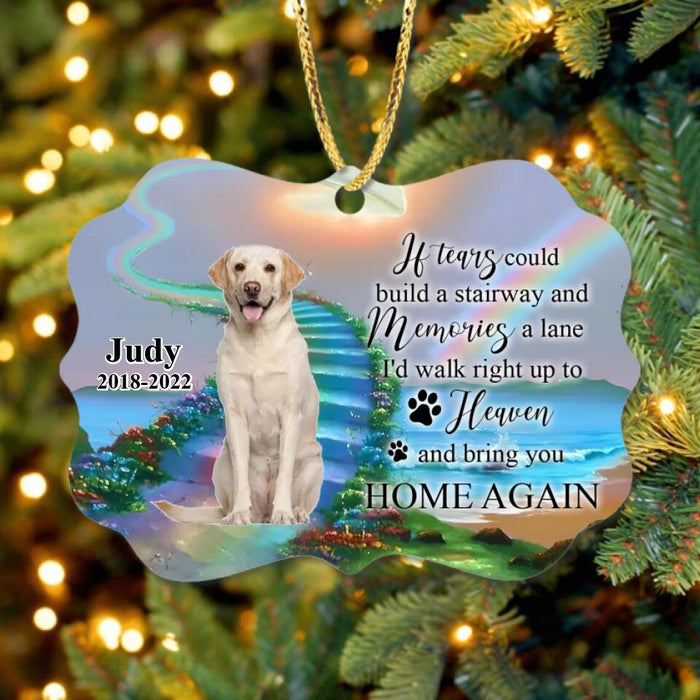 Custom Personalized Cat Dog In Heaven Wooden  Ornament - Upload Photo - Memorial Gift Idea For Pet Lover - If Tears Could Build A Stairway