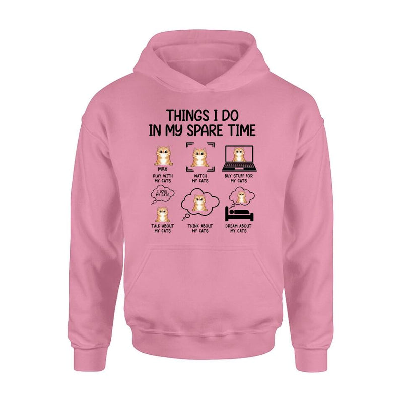 Personalized Cat T-shirt/Long Sleeve/Sweatshirt/Hoodie - Up to 3 Cats - Gift Idea For Cat Lover - Things I do In My Spare Time