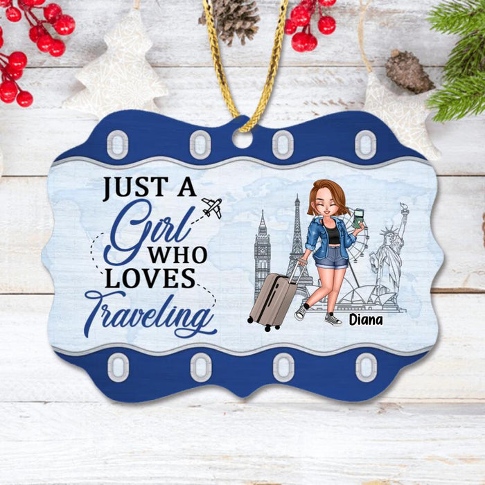 Custom Personalized Traveling Girl Rectangle Wooden Ornament - Gift Idea For Traveling Lovers - Just A Girl Who Loves Traveling