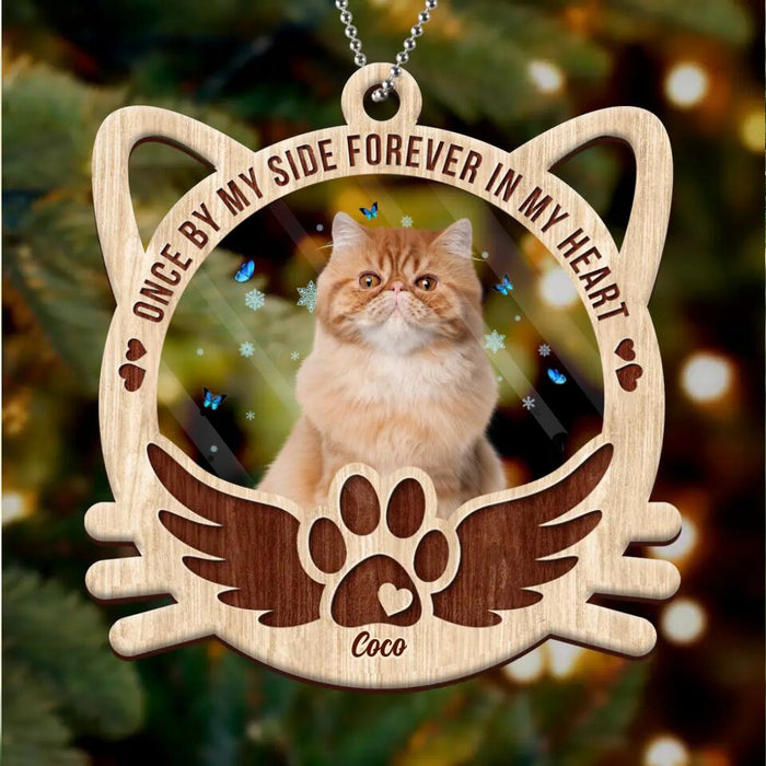 Custom Personalized Cat Photo Acrylic Ornament - Christmas Gift Idea For Cat Lovers - Once By My Side Forever In My Heart