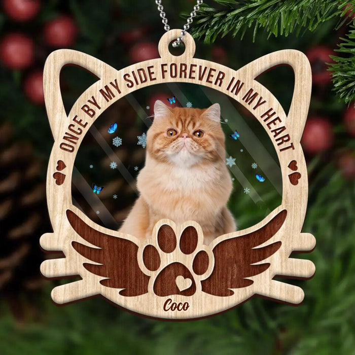 Custom Personalized Cat Photo Acrylic Ornament - Christmas Gift Idea For Cat Lovers - Once By My Side Forever In My Heart