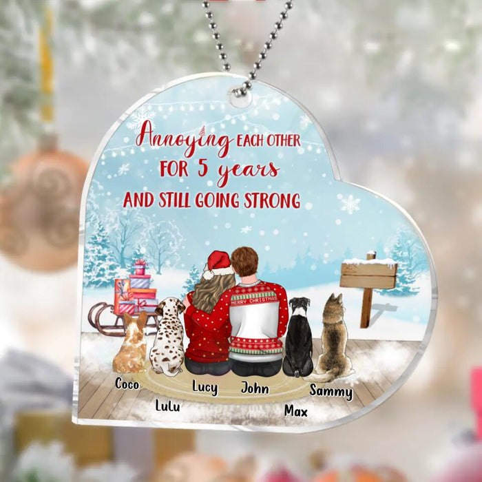 Custom Personalized Couple Heart Acrylic Ornament - Upto 4 Dogs - Christmas Gift Idea For Dog Lovers - Annoying Each Other For Years And Still Going Strong