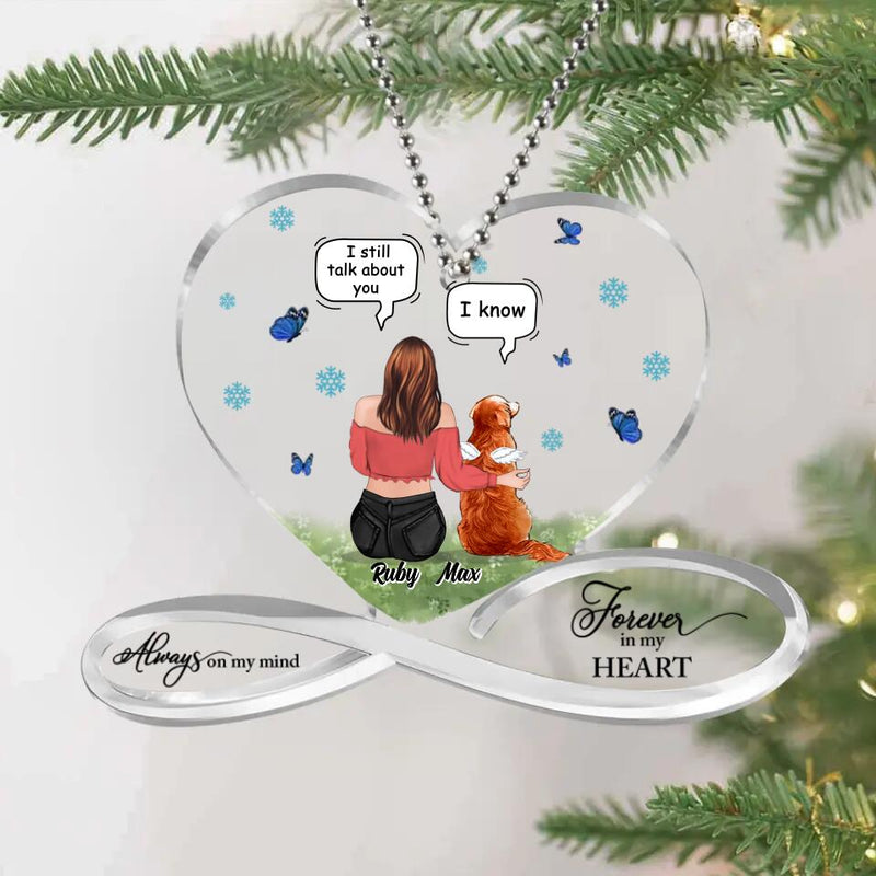 Custom Personalized Memorial Pet Mom Heart Acrylic Ornament - Memorial Gift Idea For Cat/ Dog Owner - Always On My Mind Forever in My Heart