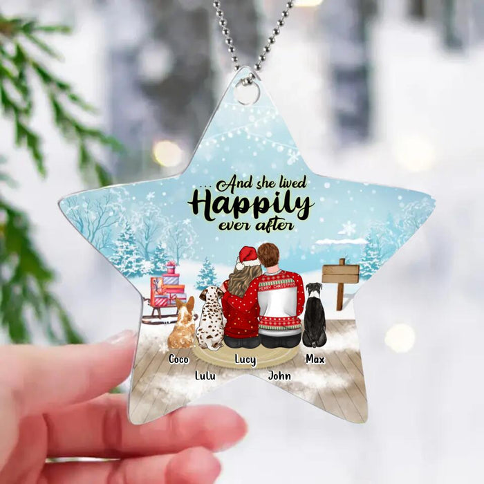 Custom Personalized Christmas Star Acrylic Ornament - Gift Idea For Couple/ Dog Owner/ Christmas with up to 3 Dogs - And She Lived Happily Ever After