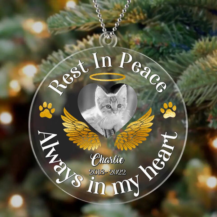 Custom Personalized Memorial Pet Circle Acrylic Ornament - Upload Photo - Christmas Memorial Gift Idea For Dog/Cat Lover - Rest In Peace Always In My Heart