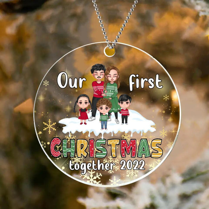 Custom Personalized Pregnant Mom And Family Circle Acrylic Ornament - Gift Idea For Family/Christmas With Up To 3 Kids - Our First Christmas Together 2022