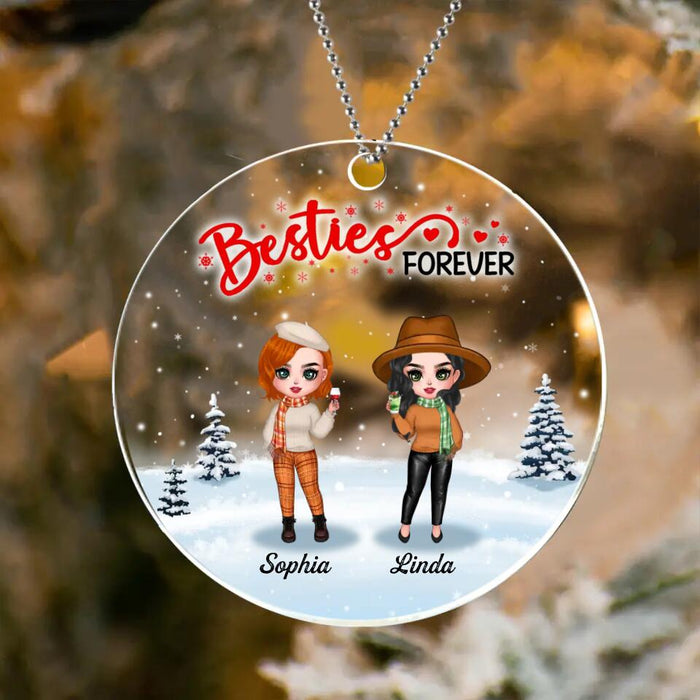 Custom Personalized Christmas Besties Circle Acrylic Ornament - Gift Idea For Besties - Up To 4 Friends - Besties Forever