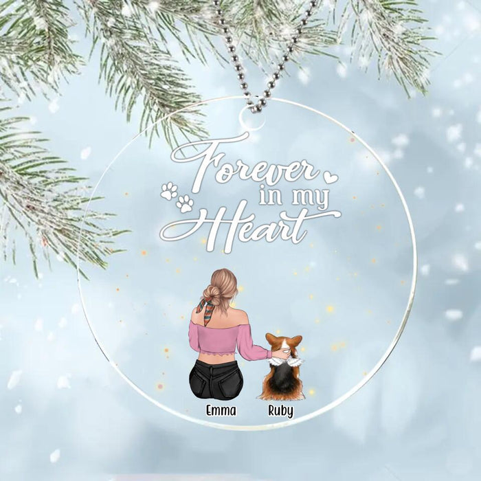 Custom Personalized Memorial Dog Circle Acrylic Ornament - Memorial Gift For Dog Mom/ Dog Dad/ Dog Lover - Adult/Couple With Upto 3 Dogs - Forever In My Heart