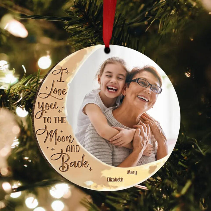 Custom Personalized Christmas Wooden Ornament -  Upload Photo - I Love You To The Moon and Back