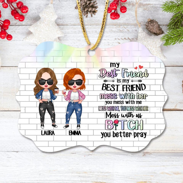 Custom Personalized Best Friends Rectangle Wooden Ornament - Gift Idea For Besties - Upto 4 Friends - My Best Friend Is My Best Friend