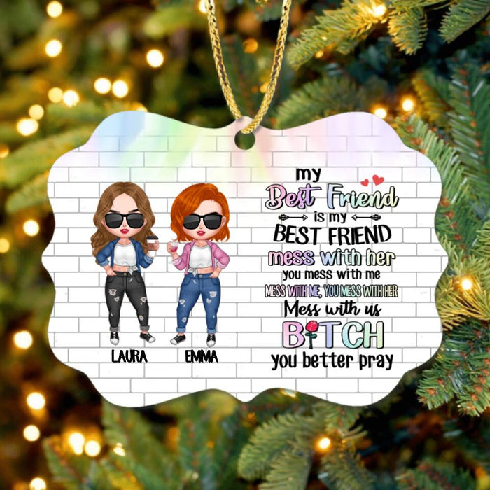 Custom Personalized Best Friends Rectangle Wooden Ornament - Gift Idea For Besties - Upto 4 Friends - My Best Friend Is My Best Friend