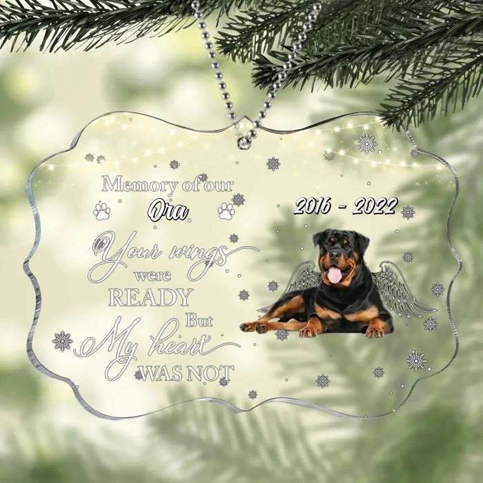 Custom Personalized Memorial Rectangle Acrylic Ornament - Upload Dog Photo - Gift Idea For Dog Owner - Your Wings Were Ready But My Heart Was Not