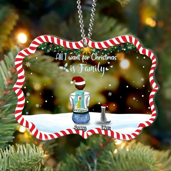 Custom Personalized Christmas Family Rectangle Wooden/Acrylic Ornament - Gift Idea For Family/Christmas - Couple/Parents With Up To 3 Kids And 3 Pets - All I Want For Christmas Is Family