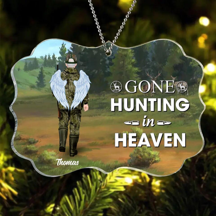 Custom Personalized Hunting Rectangle Acrylic Ornament - Memorial Gift Idea For Dad/ Hunting Lover/ Christmas - Gone Hunting In Heaven