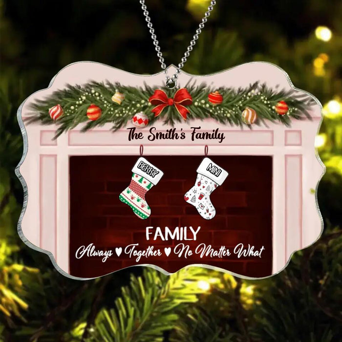 Custom Personalized Sock Family Christmas Rectangle Acrylic Ornament - Gift Idea For Christmas/Family With Up To 8 Members - Family Always, Together, No Matter What