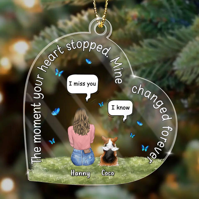 Custom Personalized Pet Heart Shaped Acrylic Ornament - Upto 4 Dogs/Cats - Memorial Gift Idea For Dog/Cat Lover - The Moment Your Heart Stopped Mine Changed Forever